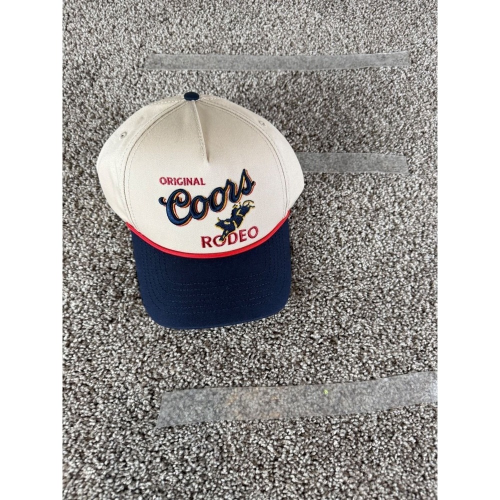 Coors Rodeo Snapback Hat Cream Navy Blue Original Coors Beer Rodeo Cap NEW